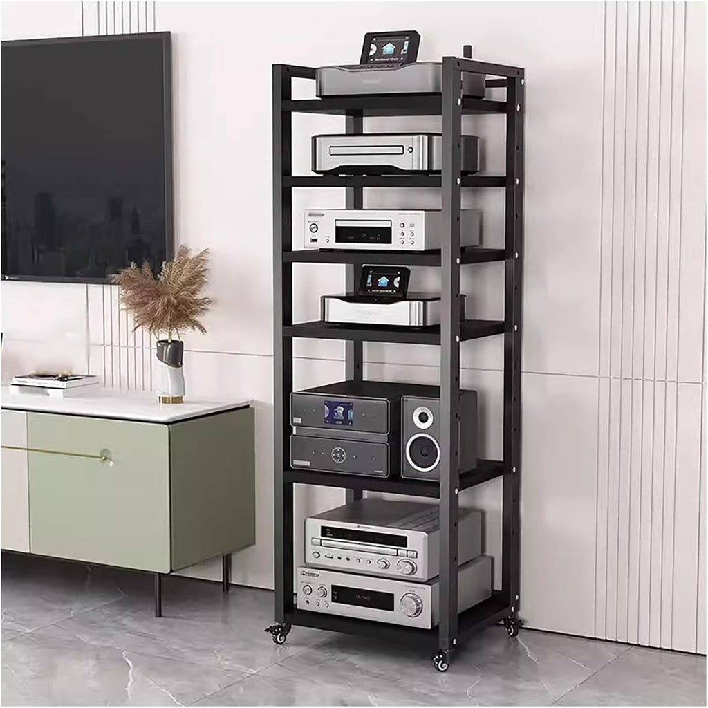 JYHHCYS Tall Stereo Racks and Stands on Wheels Media Storage Cabinet Rack, Black Modern Entertainment Stereo Components Stand, Audio Video Equipment Rack (Size : 6 tier-50cm Wide)