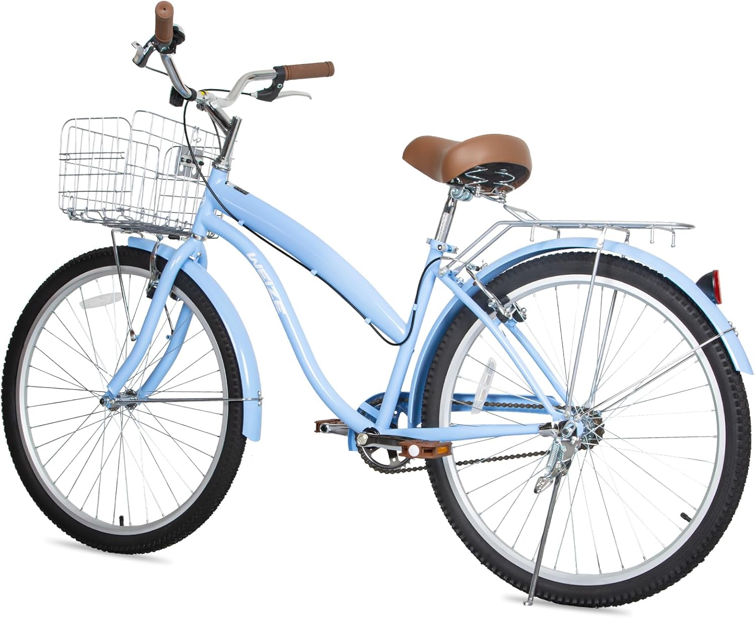 WEIZE Beach Cruiser Bike, 24 & 26 inch Commuter Bicycle for Adult Men and Women,High-Carbon Steel/Front & Rear Fenders, Comfortable City Bikes with Rear Rack or Basket, Ergonomic Upright Design