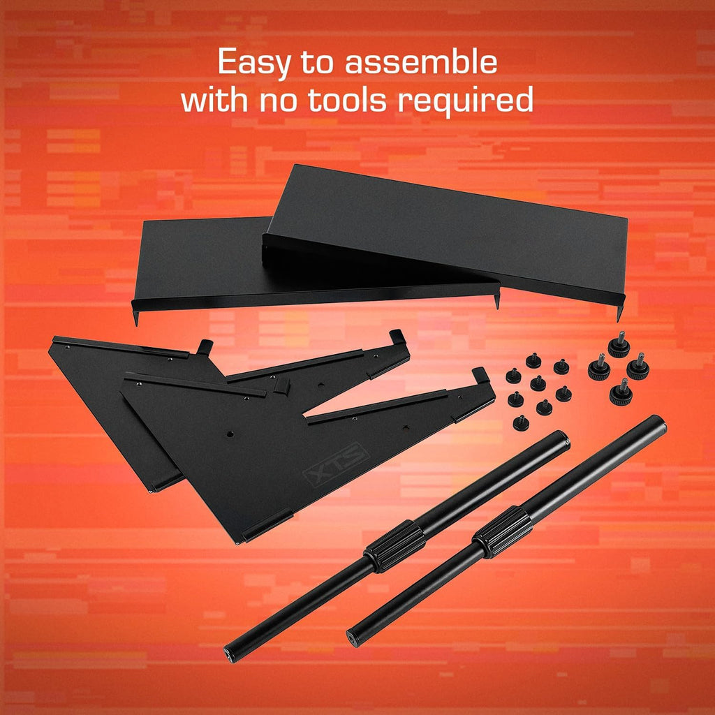 XTS Mini Duo-Flex Desktop Stand, 2 Tiers with Trays for FX Pedals / Synths / Audio Interfaces / MIDI Controllers, Holds 2-4 Pedals or Machines on Each Tier, 15.5' Width, Fits Elektron Digitakt / Digitone / Octatrack & More
