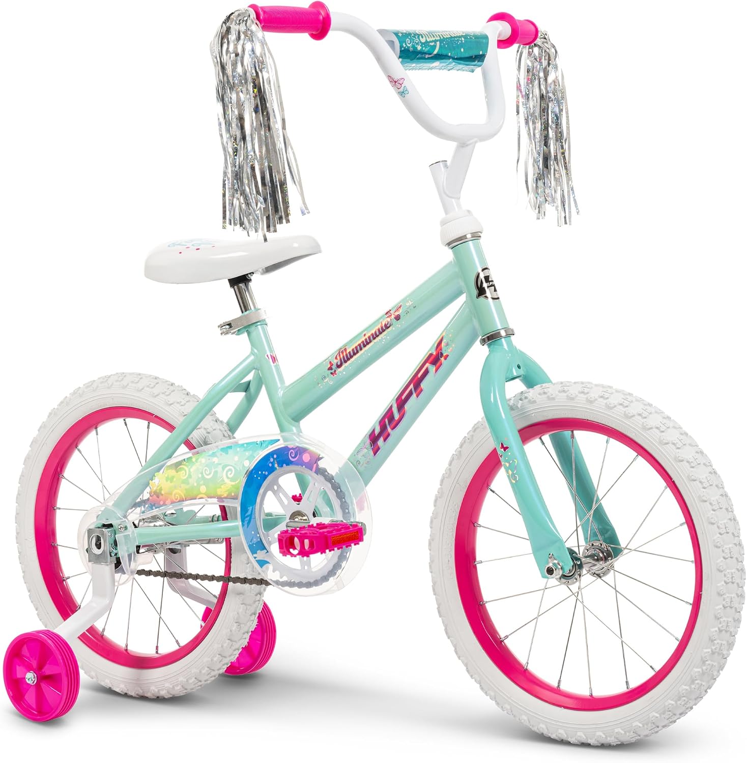 Huffy Illuminate Bike for Girls, 12/16/20 Inch Size Options, Ages 3+ Years Old, Removable Training Wheels (12' and 16' Only), Multiple Color Options, Easy Assembly, Adjustable Seat, Durable