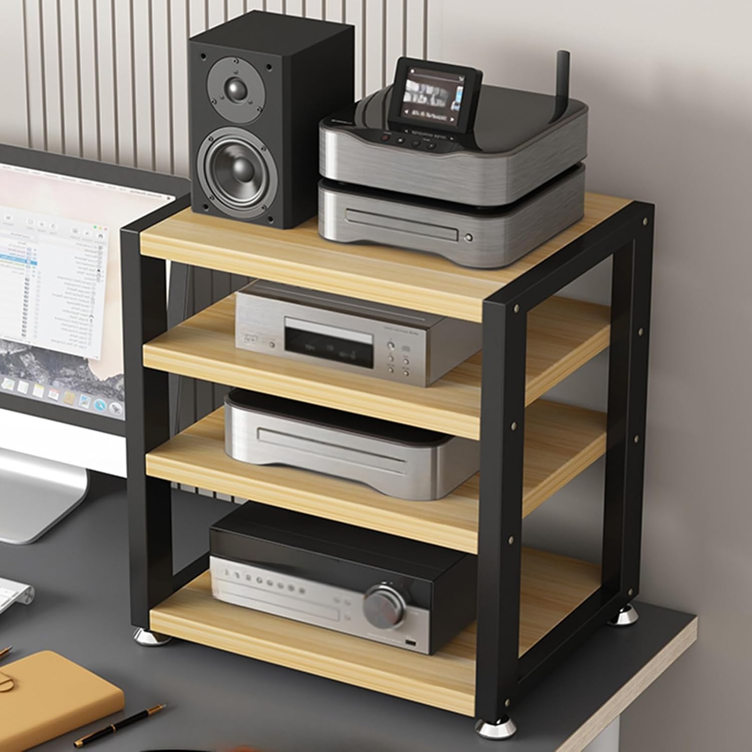 Desktop Mini Audio Rack Tower, AV Media Stand CD Player Game Console Stand Stereo Component Cabinet Small Storage for Audio Equipment(45x35x48cm)