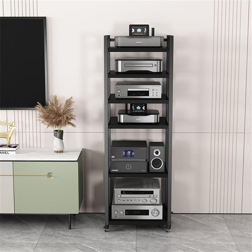 Media Storage Cabinet 5/6/7/8 Tier, AV Media Stand Audio Video Media Stand Record Player Stand, Modern AV Cabinet Audio Rack Stereo Components Rack for Entertainment Stereo,Walnut,6 Tier W 19.6