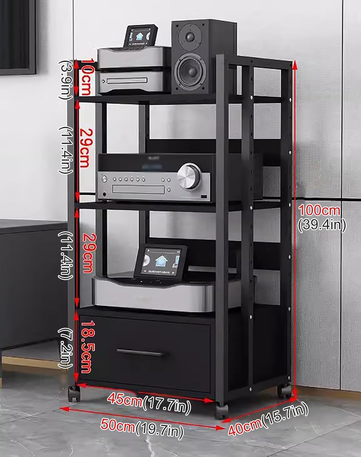Metal Audio Component Rack Tower Media Stereo Stand Equipment Shelf for Home Office Bedroom, Freestanding Heavy Duty Audio Component Stand Shelving (Color : Style2, Size : 4 Tier) (Style2 3 tier)