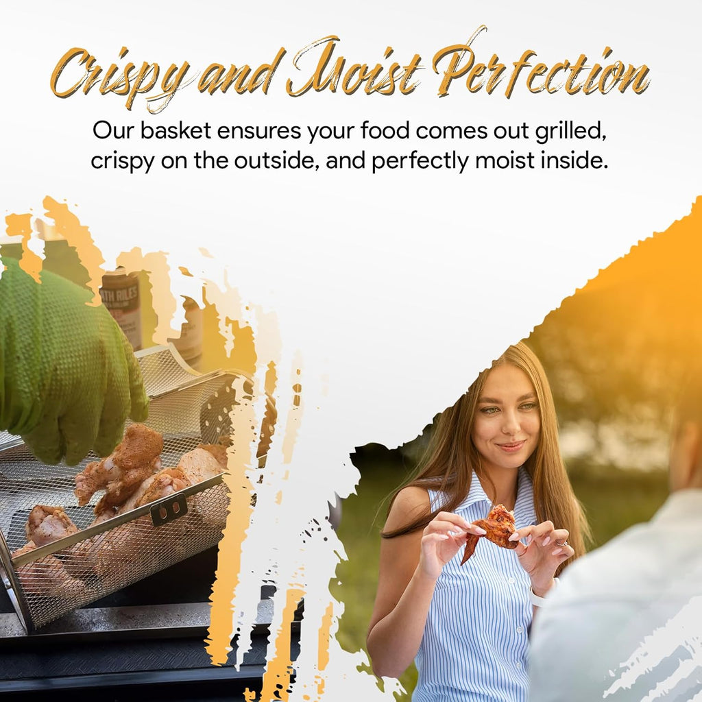 ROTO-Q 360 Family Rotisserie Kit – Non-Electric Wind-Up Spit Roaster with Tumble Basket, Flat Cage, Skewer Set & Mat for Grill, Oven, Smoker, Portable BBQ Cooking, Tailgating, or Camping Use
