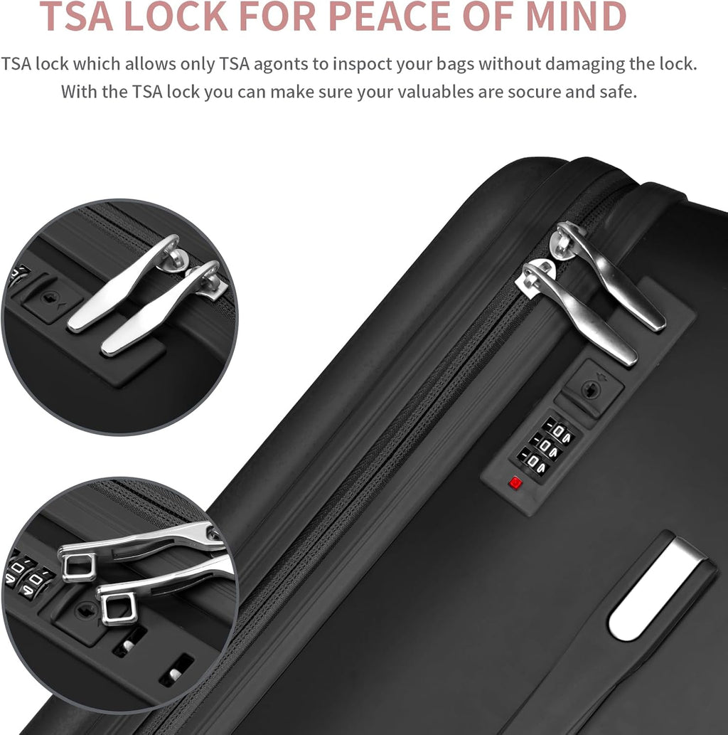 LemoHome Expandable Luggage with Spinner Wheels,Large Suitcases with Child Seat Design,Hard Luggage for Women and Men,20 inch Hardside Carry on Luggage for Travel (Black visor)