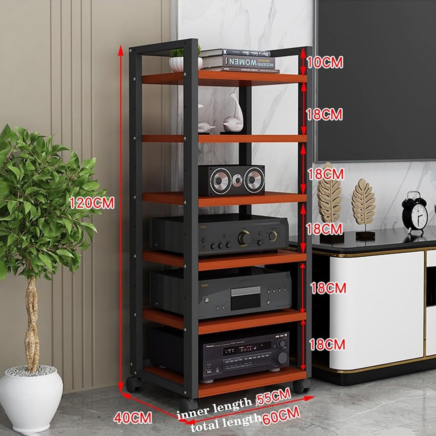 HOFSSI 6 Tier Furniture Media Stand DVD CD Player Stand Audio Rack Power Amplifier Equipment Cabinet Adjustable Open Storage Rack，Floorstanding Storage Shelves (Color : C)
