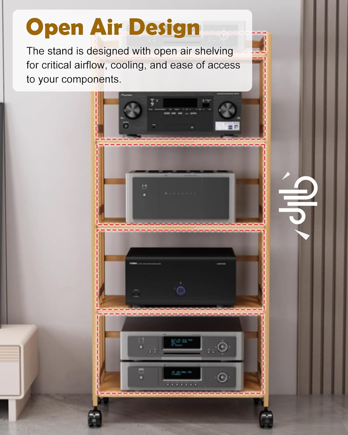 Audio Video Shelving Stand Space Saving, Open Gaming Recording Equipment Storage Organizer for Corner, 2 3 4 5 Tier HiFi Speaker Display Cabinet(4 Tier,80cm(31.5in) Wide)