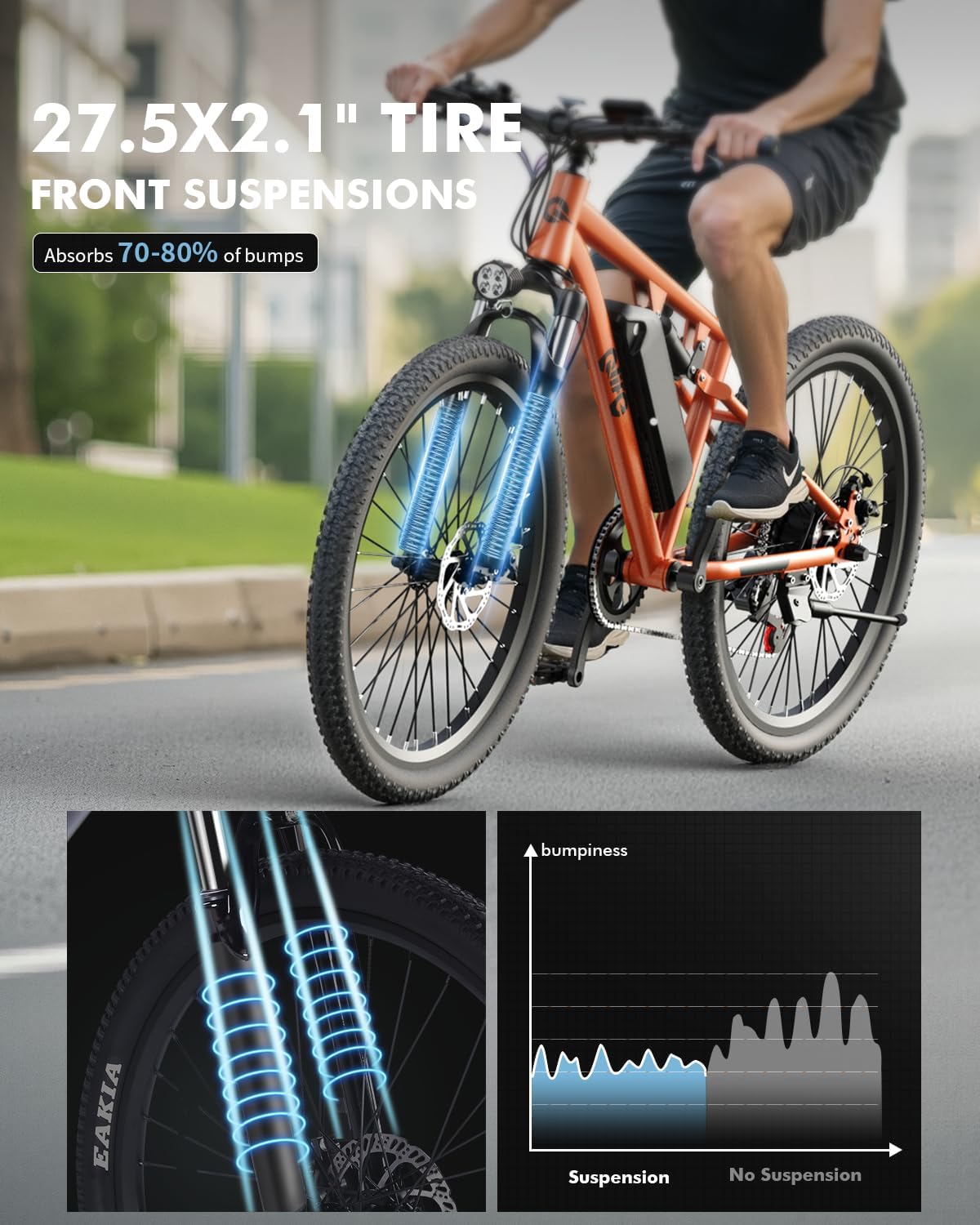 Qlife Electric Bike for Adults/Teens Racer-28MPH 21-Speed Peak 1200W Brushless Motor Adult Electric Bicycles, 48V 10.4Ah Removable Battery Mountain Ebike, Up to 55 Miles, 27.5X2.1 Tire E Bike
