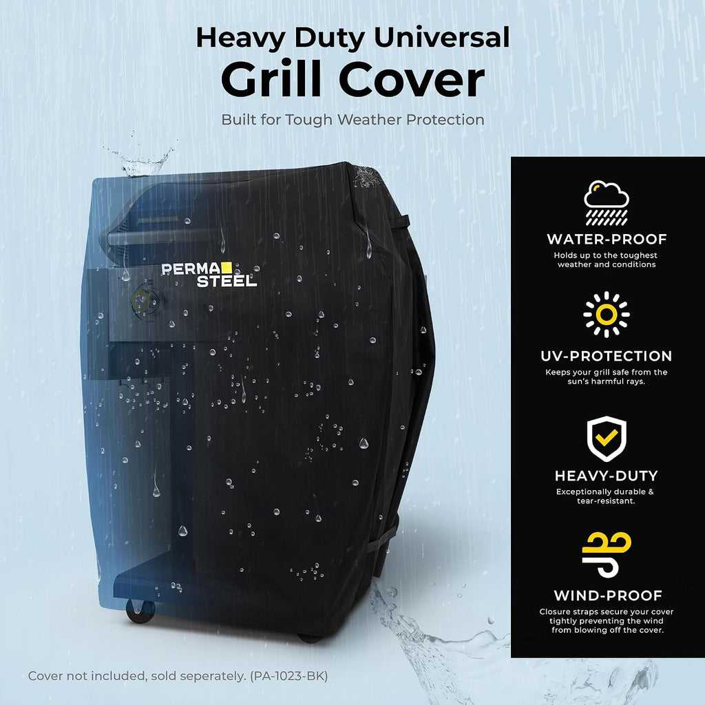 Permasteel 3-Burner Propane Gas Grill, 30,000 BTUs BBQ Grill with Cast Iron Grates, Foldable Side Tables & Tool Hooks, Outdoor Grill, Azure