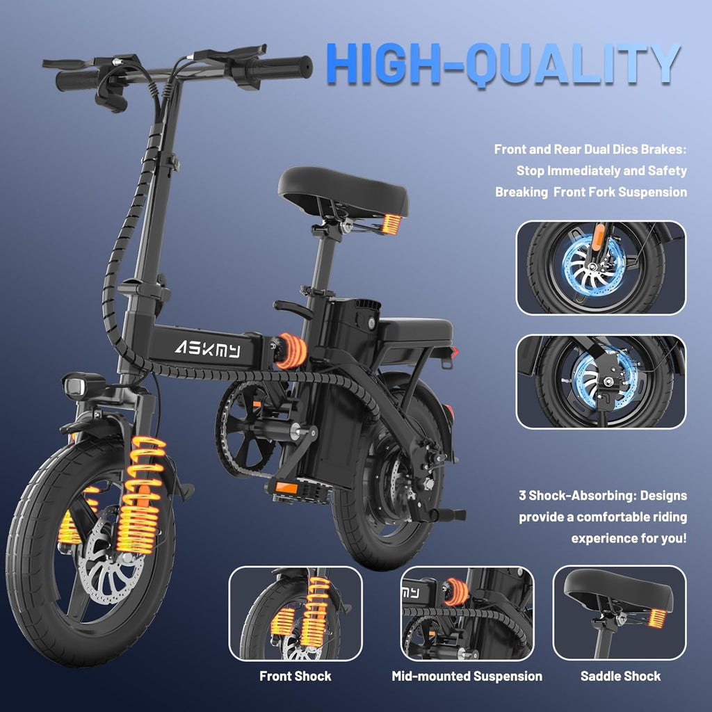 Foldable Electric Bike for Adults and Teens, 740W Peak Motor Ebike with 48V 10AH/20AH Removable Battery, 30-60 Miles PAS Range, 14' Folding Mini E-Bike, 20MPH Electric Bicycle for Daily Commuting