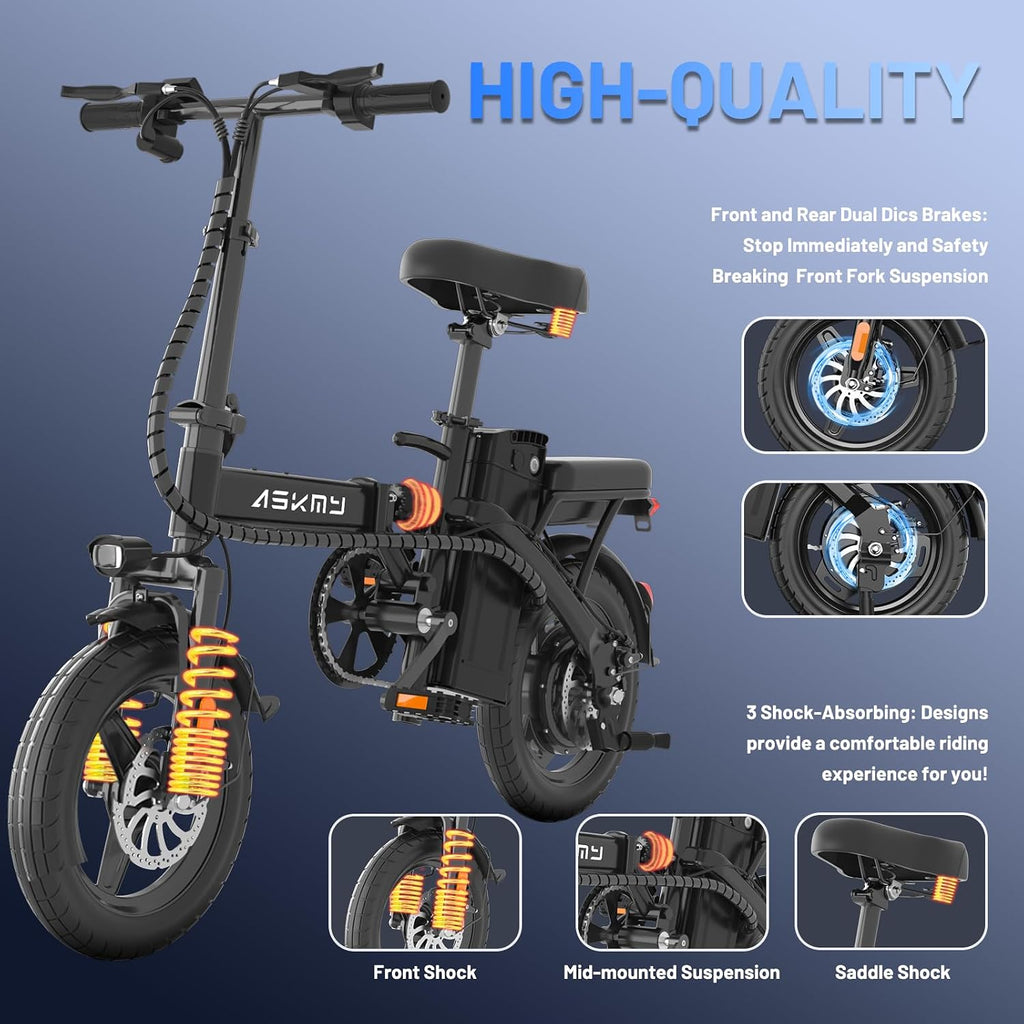 Foldable Electric Bike for Adults and Teens, 740W Peak Motor Ebike with 48V 10AH/20AH Removable Battery, 30-60 Miles PAS Range, 14' Folding Mini E-Bike, 20MPH Electric Bicycle for Daily Commuting