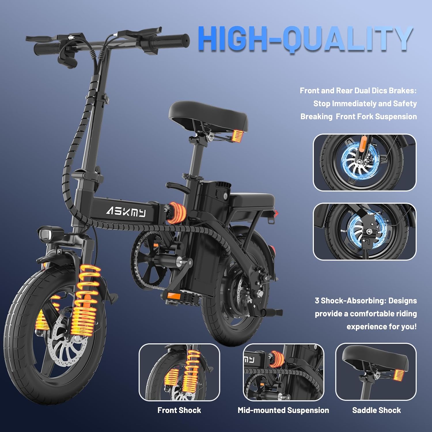 Foldable Electric Bike for Adults and Teens, 740W Peak Motor Ebike with 48V 10AH/20AH Removable Battery, 30-60 Miles PAS Range, 14' Folding Mini E-Bike, 20MPH Electric Bicycle for Daily Commuting
