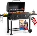 34-Inch Barrel Charcoal Grill with Side Tables, 794 Square Inches Cooking Space, Large Charcoal BBQ Grill with 2 Height-Adjustable Charcoal Pans for Outdoor Backyard Patio Picnic Parties Camping