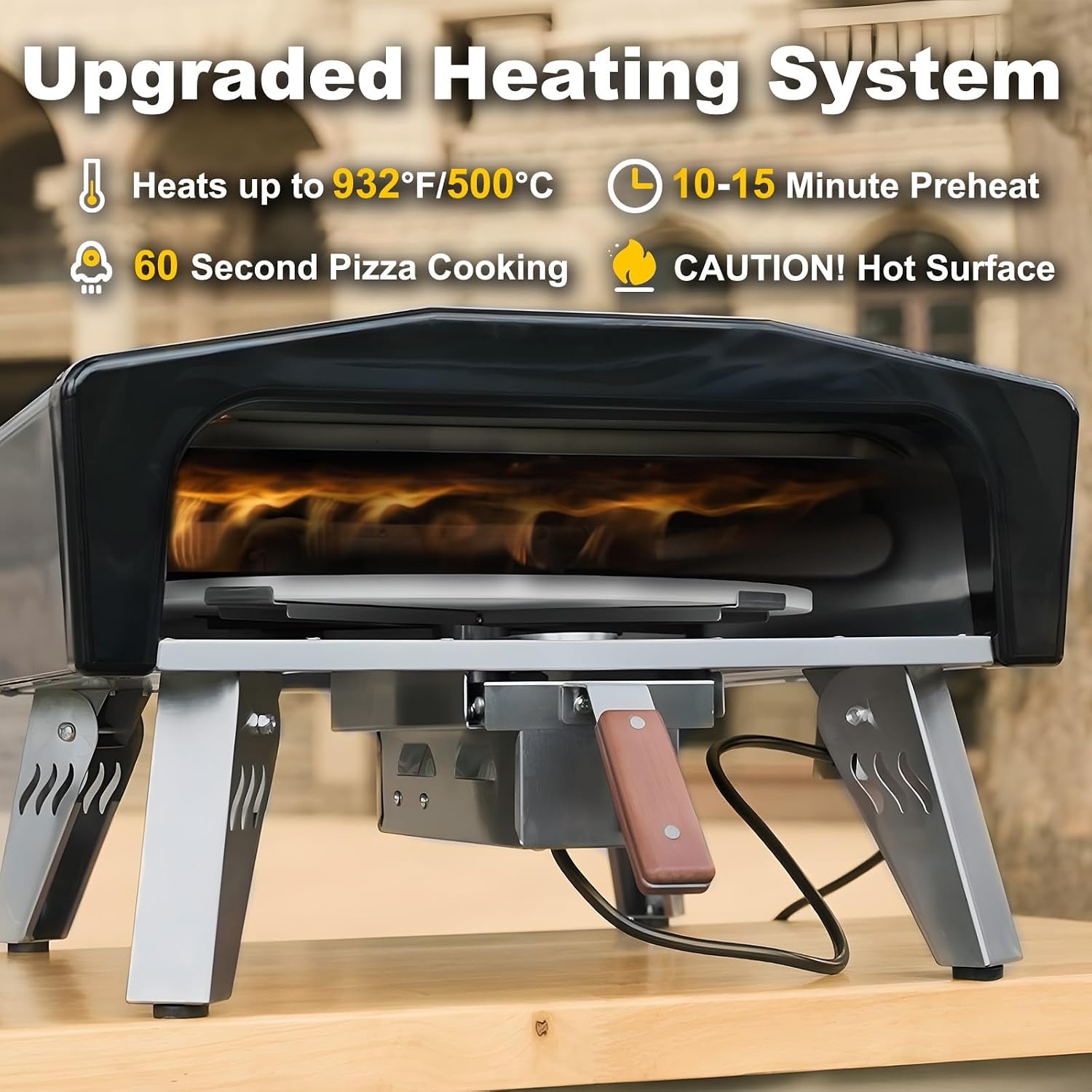 MELLCOM 20 Inch Outdoor Gas Pizza Oven, 360° Auto Rotating Pizza Stone with Pull Out Handle, Includes Pizza Peel & Carry Bag, Portable Stainless Steel Propane Pizza Oven for Backyard, Camping, Grill