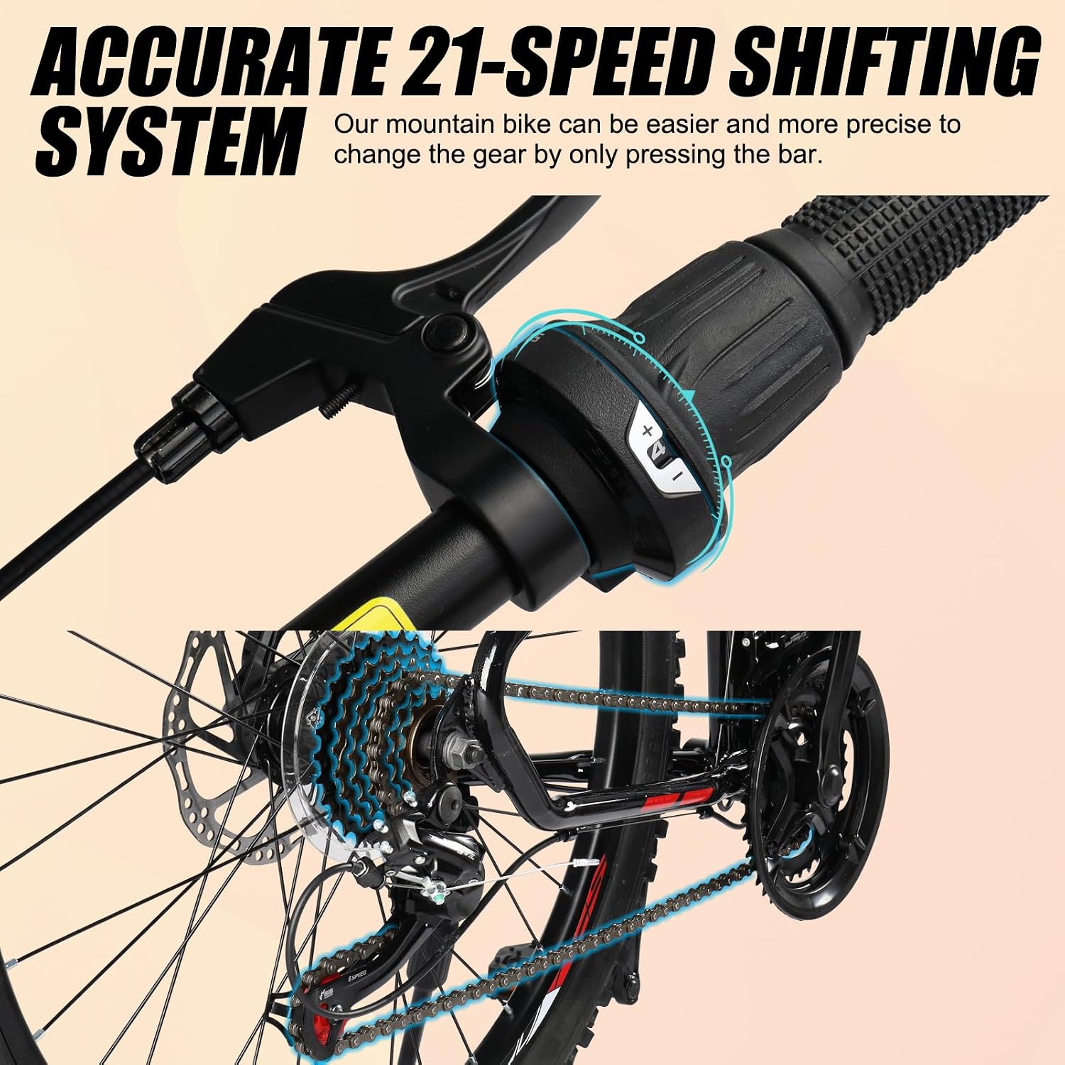 CamPingSurvivals 20/24/26 Inch Mountain Bike for Men/Women, Adult Bicycle with Professional 7 or 21 Speed Shifting, Double Shock Effect, Comfort Saddle and Pretty Look