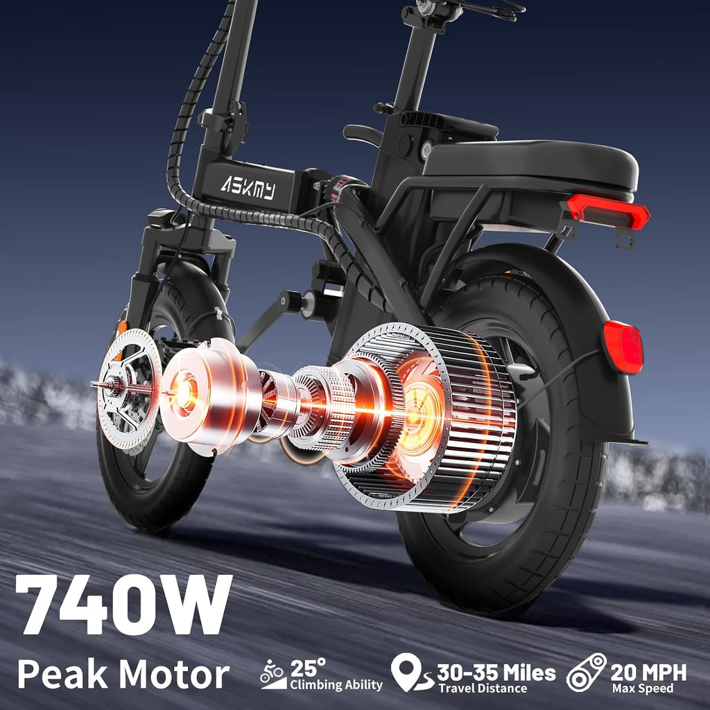 Foldable Electric Bike for Adults and Teens, 740W Peak Motor Ebike with 48V 10AH/20AH Removable Battery, 30-60 Miles PAS Range, 14' Folding Mini E-Bike, 20MPH Electric Bicycle for Daily Commuting
