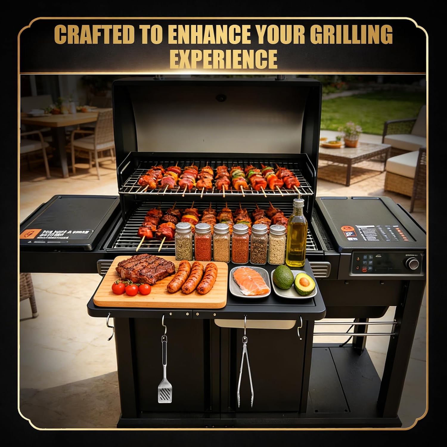 QuliMetal Foldable Front Shelf for Traeger WOODRIDGE PRO, 27.93' Grill Prep Table with Cutting Board, Stainless Steel Basin and Lid, BBQ Front Shelf Accessory
