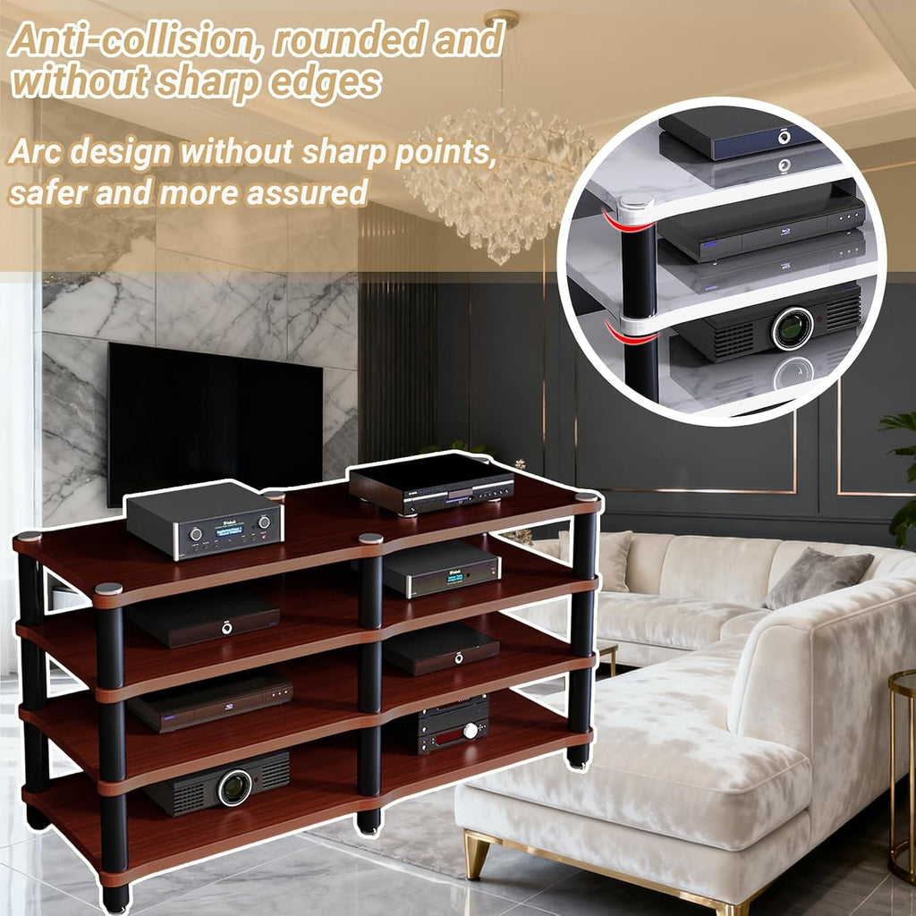 Portable Media Storage Rack Modern Cabinet with Cable Management Audio Rack for Entertainment Stereo Components HiFi Audio Equipment(D,Four Layers)