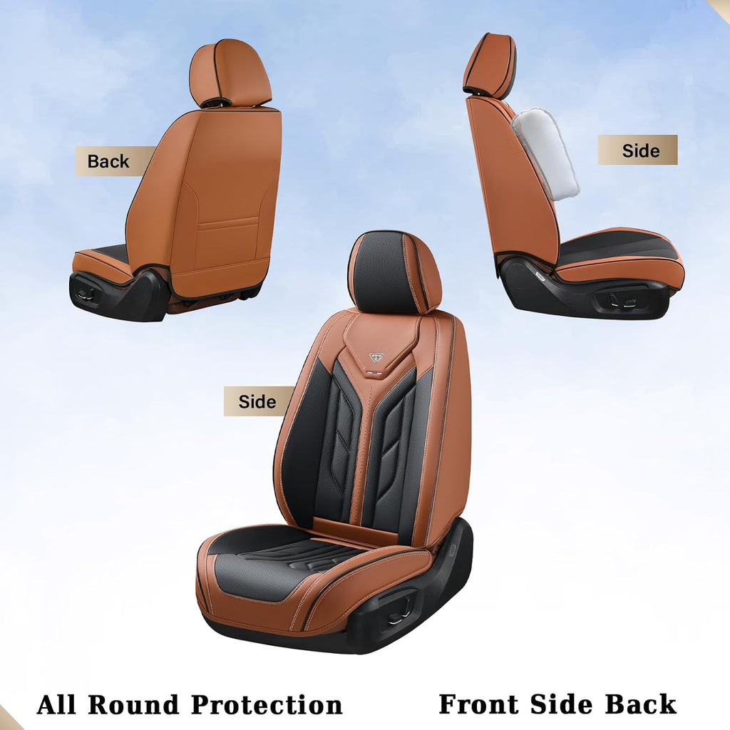 Coverado Seat Covers, Car Seat Covers Full Set, Faux Leather Seat Covers for Cars, Automotive Seat Covers Car Seat Protector Car Accessories Fit for Most Sedans SUV Pick-up Truck(Black&Brown)