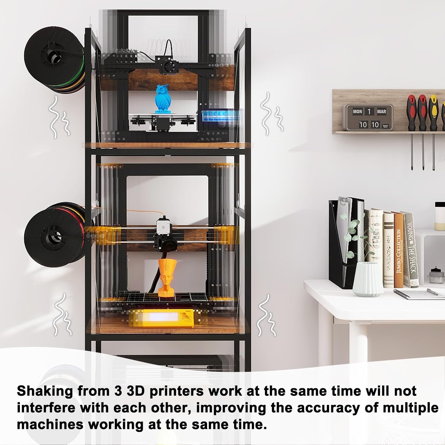 PUNCIA 3-Tier 3D Printer Stand with Filament Storage, Heavy Duty Workbench Rack – Compatible with FDM/SLA, Studio, Workshop, Office Use, Space-Saving Organizer for Multiple Filament Types