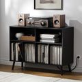 Cozy Castle Record Player Stand with Vinyl Storage Cabinet, Wood Turntable Table Open Shelf Holder Up to 350 Albums Cube Storage Organizer for Living Room, Office, Black