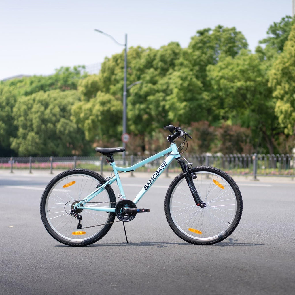HILAND 26 Inch Womens and Mens Mountain Bike, 18 Speed Steel Frame Adult Bicycle, MTB Bikes with Suspension Fork, V Brake, Mountain Bicycle for Woman Man, Purple Green White
