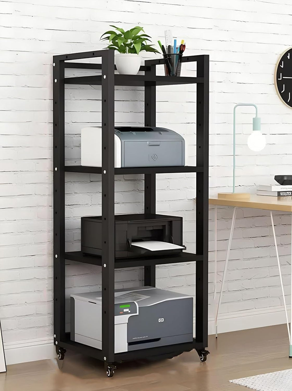 BABYCE 4 5 6 7 Tier Heavy Duty DVD Storage Media Shelf HiFi Racks Audio Equipment Rack Cabinet On Wheels, for Home, Black/White Modern Audio Rack Tower(Black,4-Tier)