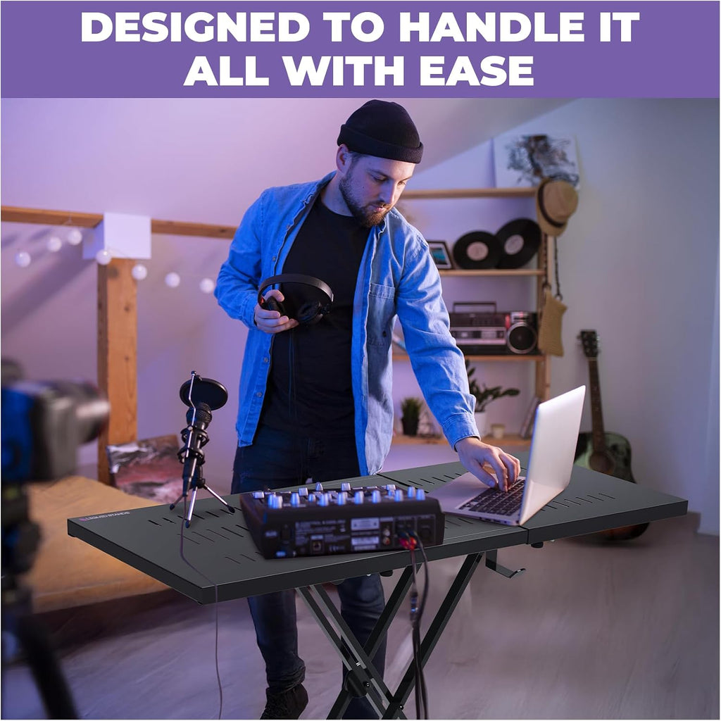 Liquid Stands Expandable DJ Table Stand Portable Audio Mixer Stand - DJ Stand for Laptop & Controller - Midi Keyboard Stand & Synth Stand - DJ Booth Portable X Style Keyboard Stand & Tabletop DJ Desk