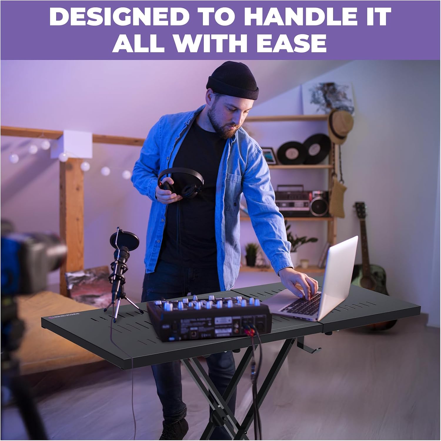 Liquid Stands Expandable DJ Table Stand Portable Audio Mixer Stand - DJ Stand for Laptop & Controller - Midi Keyboard Stand & Synth Stand - DJ Booth Portable X Style Keyboard Stand & Tabletop DJ Desk