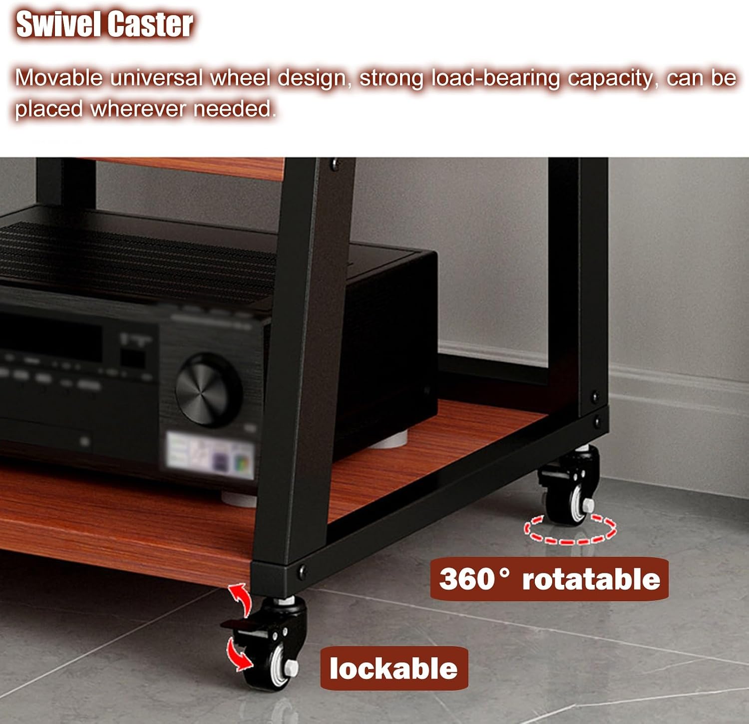YLLFFLL Heavy Duty Stereo Rack System Cabinet with Casters, 2 3 4 5 Tier Audio Component Racks Tower Media Stereo Stand Equipment Shelf, Hi Fi Stands for Home(#2,3 Shelf)