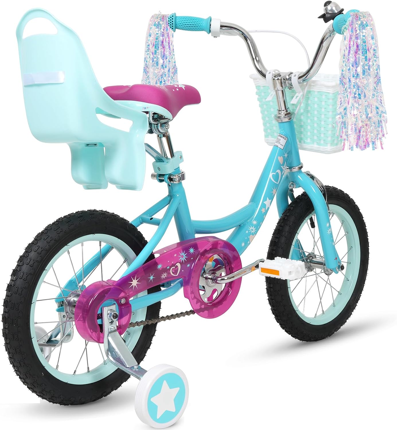 WEIZE Girls Bike for 3-12 Years Old Kids, 14 16 20 Inch Kids Bike with Training Wheels, Streamers, Basket and Doll Seat, Children Bicycles with Coaster Brake, Multiple Colors