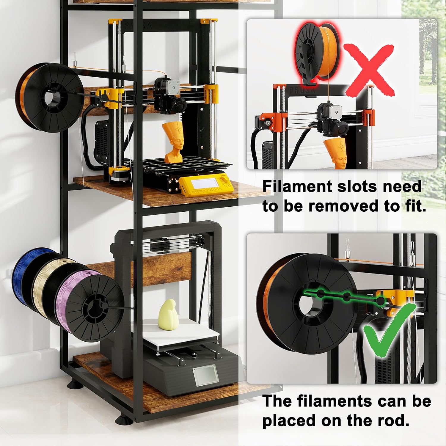 PUNCIA 3-Tier 3D Printer Stand with Filament Storage, Heavy Duty Workbench Rack – Compatible with FDM/SLA, Studio, Workshop, Office Use, Space-Saving Organizer for Multiple Filament Types