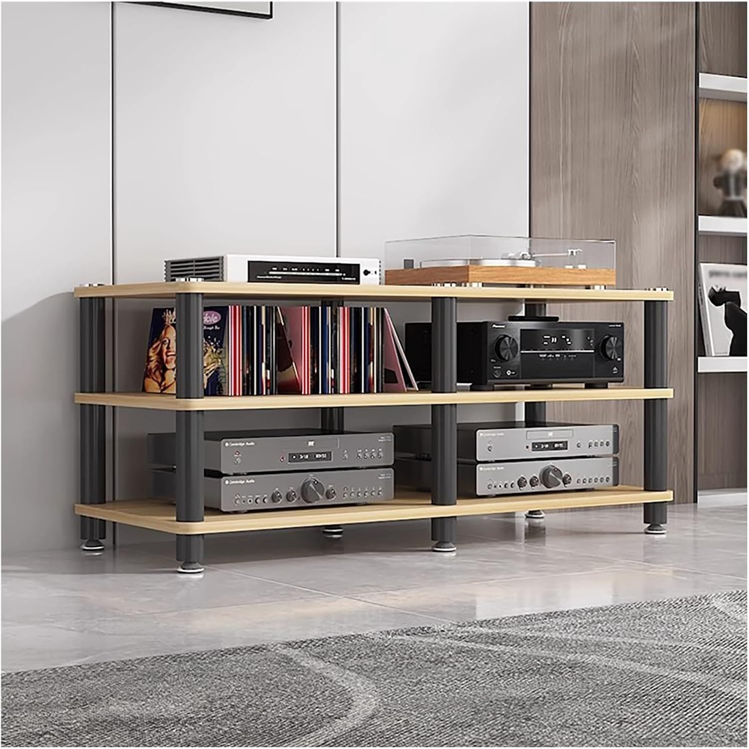 YLLFFLL Living Room Stereo Stand and Storage 120cm Wide, 3/4 Tier Audio/Video Shelving, Entertainment Component Stand Modern Stereo Cabinet, Heavy Duty Studio Equipment Cabinet(#2,3 Tier)