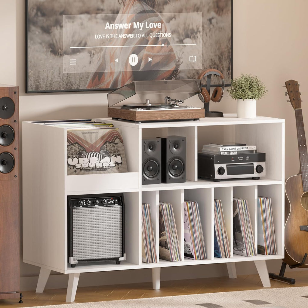 LELELINKY Large Record Player Stand, 48''Turntable Stand with Storage, Vinyl Record Holder with Display Area, Record Player Table Holds Up to 450 Albums, Record Stand for Music Room Living Room