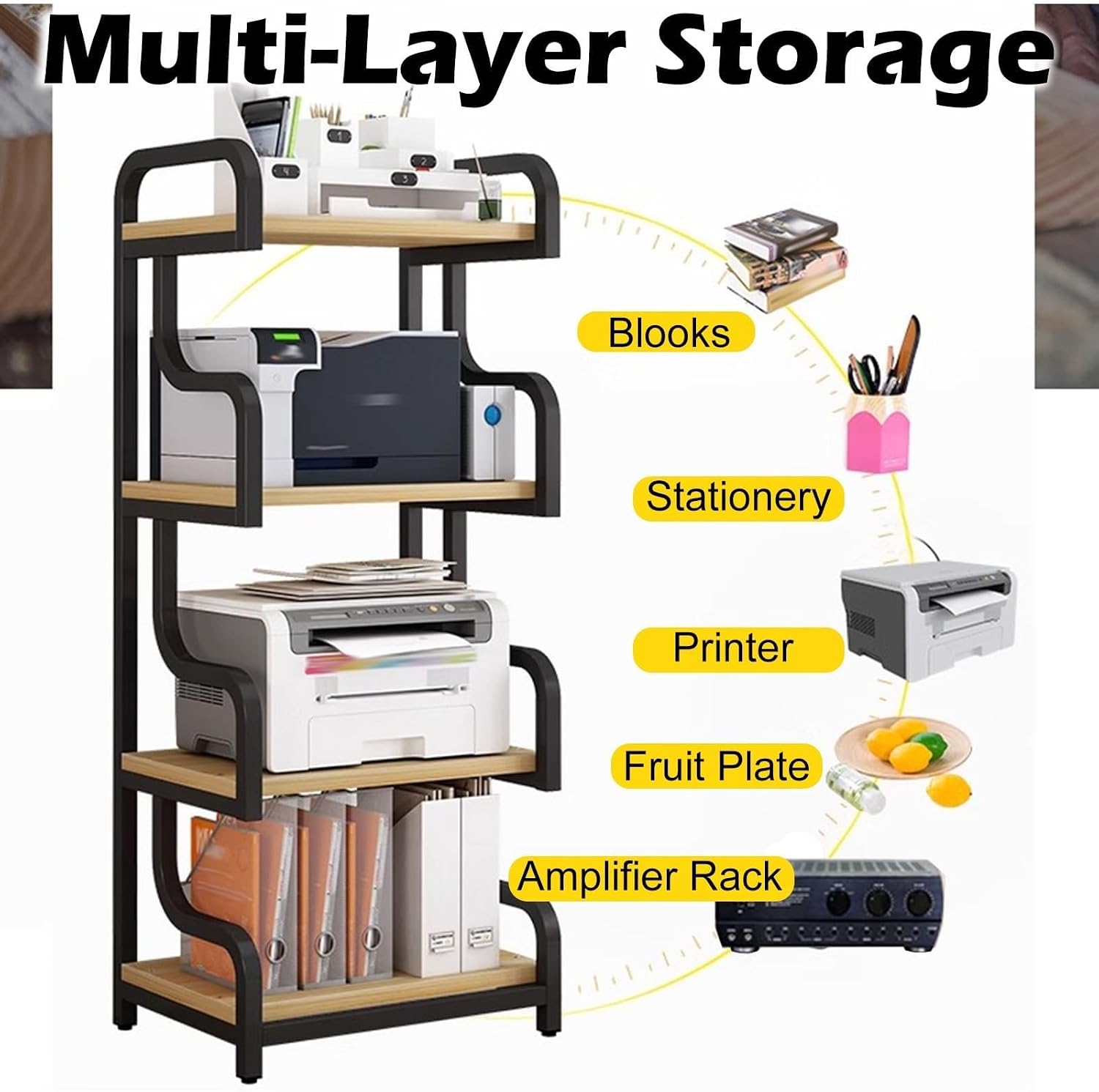 Record Player Stand 3-Tier Wooden Shelves, Modern Stereo Amplifier Audio Equipment Rack for Restaurant/Bedroom/Conference Room, Modern Audio-Video Rack(Black-#4)