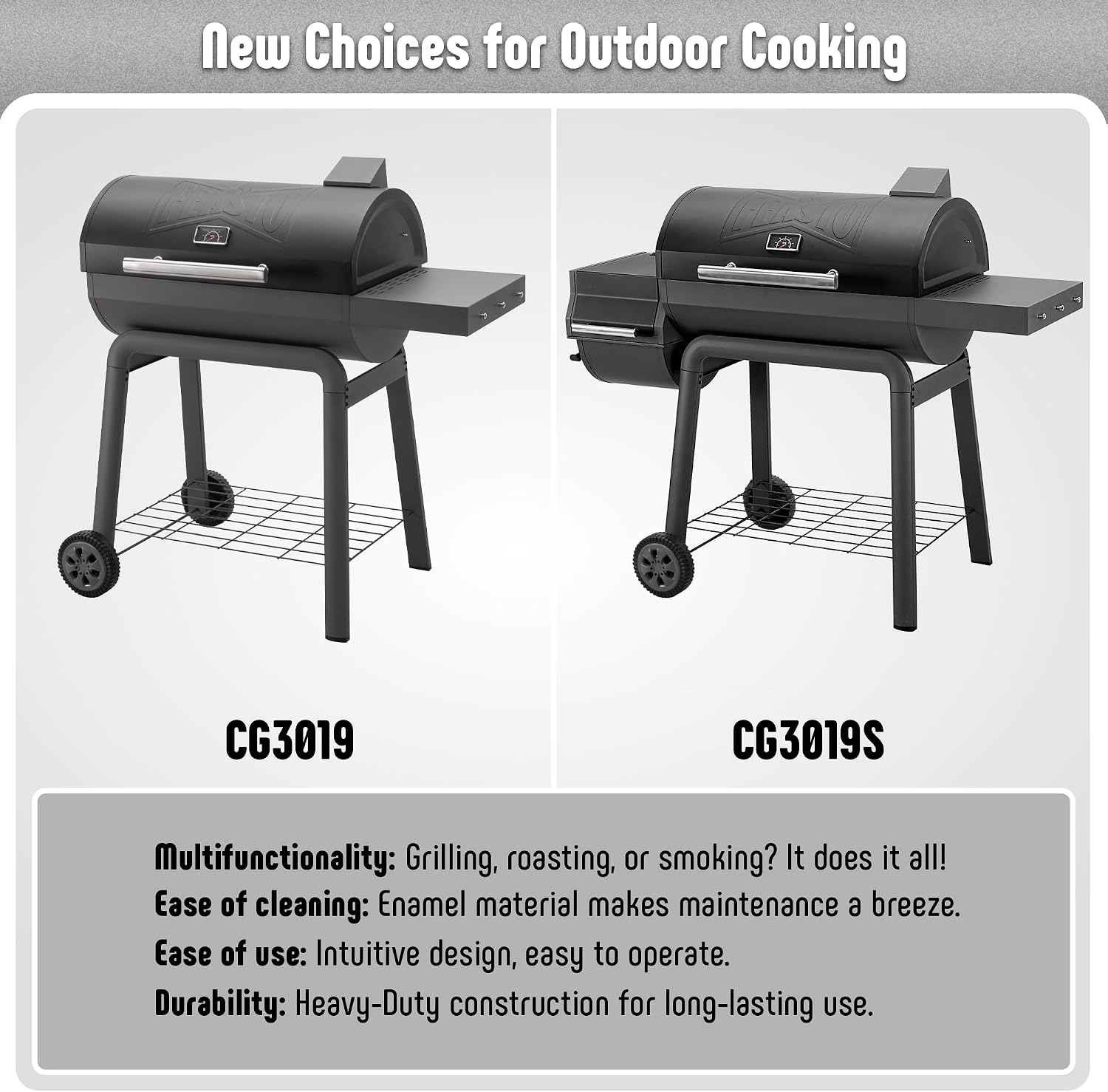 Feasto Heavy-Duty 30-Inch Charcoal Grill with Side Table & 647 Sq. In Cooking Area, Outdoor BBQ Grill for Outdoor Barbecue in Backyard, Patio and Parties, Grey