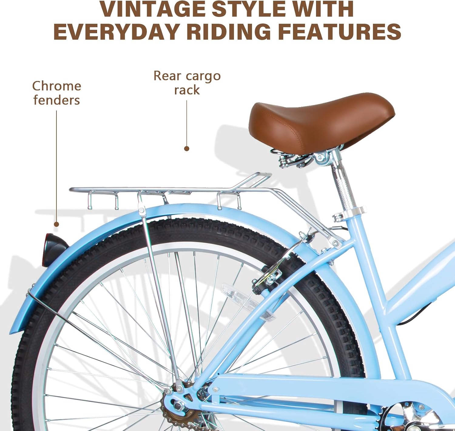 WEIZE Beach Cruiser Bike, 24 & 26 inch Commuter Bicycle for Adult Men and Women,High-Carbon Steel/Front & Rear Fenders, Comfortable City Bikes with Rear Rack or Basket, Ergonomic Upright Design