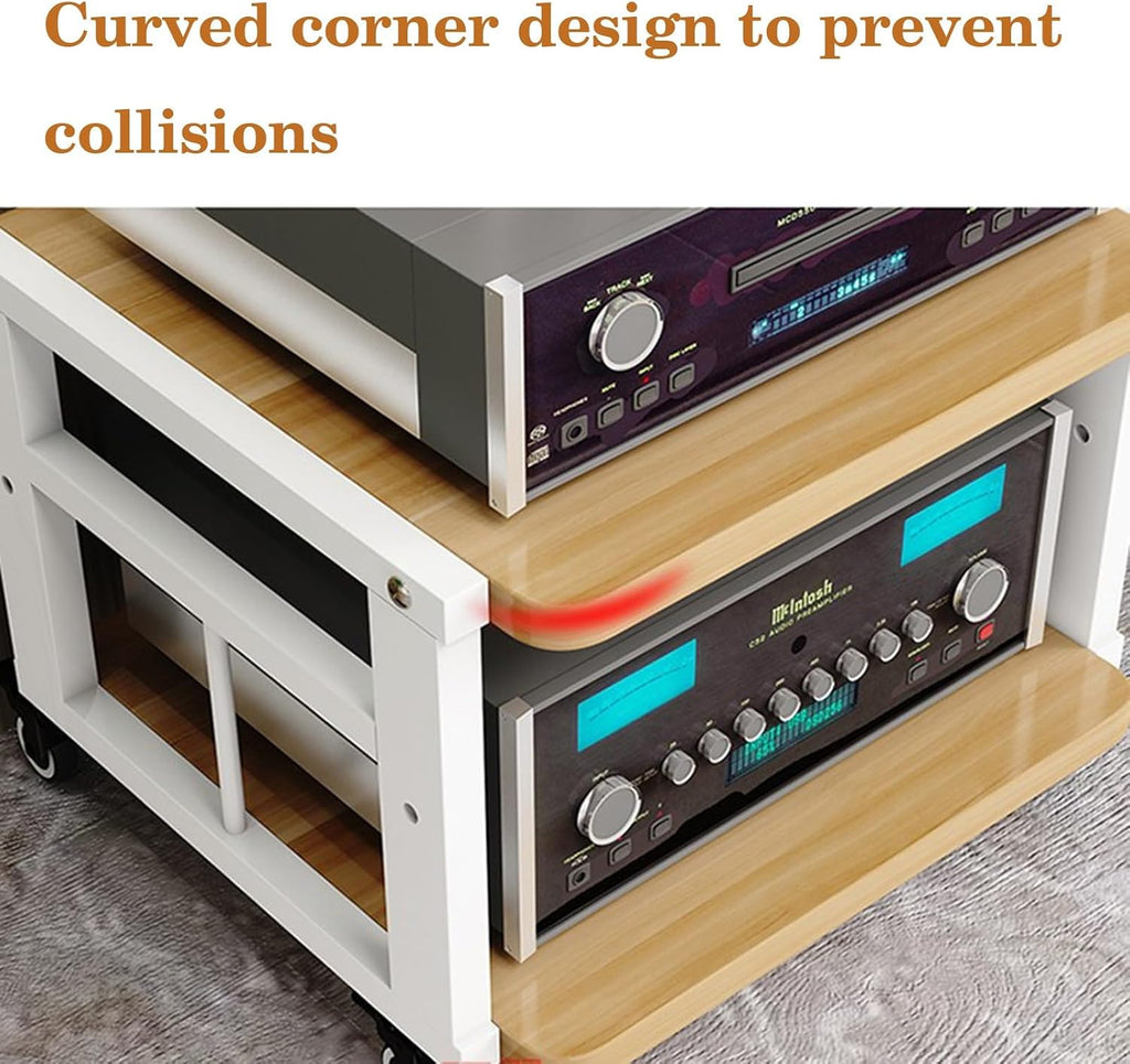 Media Stand 5 Layer Furniture Media Rack DVD CD Player Rack Audio Rack Power Amplifier Equipment Cabinet with Height Adjustable Wooden Shelf Floor Mounted Storage Rack