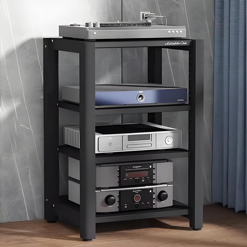 Audio Cabinet Stand, 2/3/4/5 Tier Media Rack with Height-Adjustable Shelf for DVD Players, TV Box, Game Console - Brown