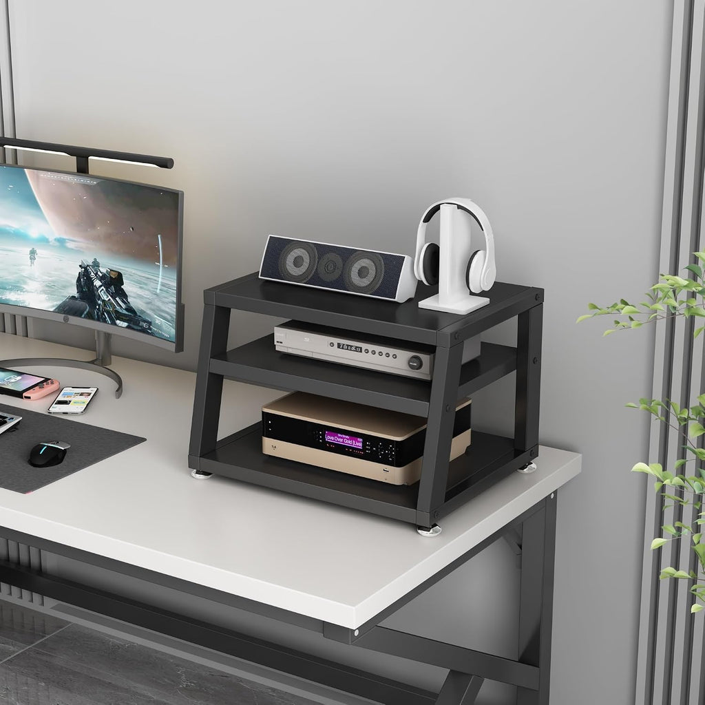 2/3/4-Tier AV Media Stand Desktop or Floor-Standing Audio Rack CD Player Stand Home Corner Stereo Equipments Components Cabinet Multi-Function Open Storage Shelf with Wooden Shelves(A-3 Tier,50cm(19.7