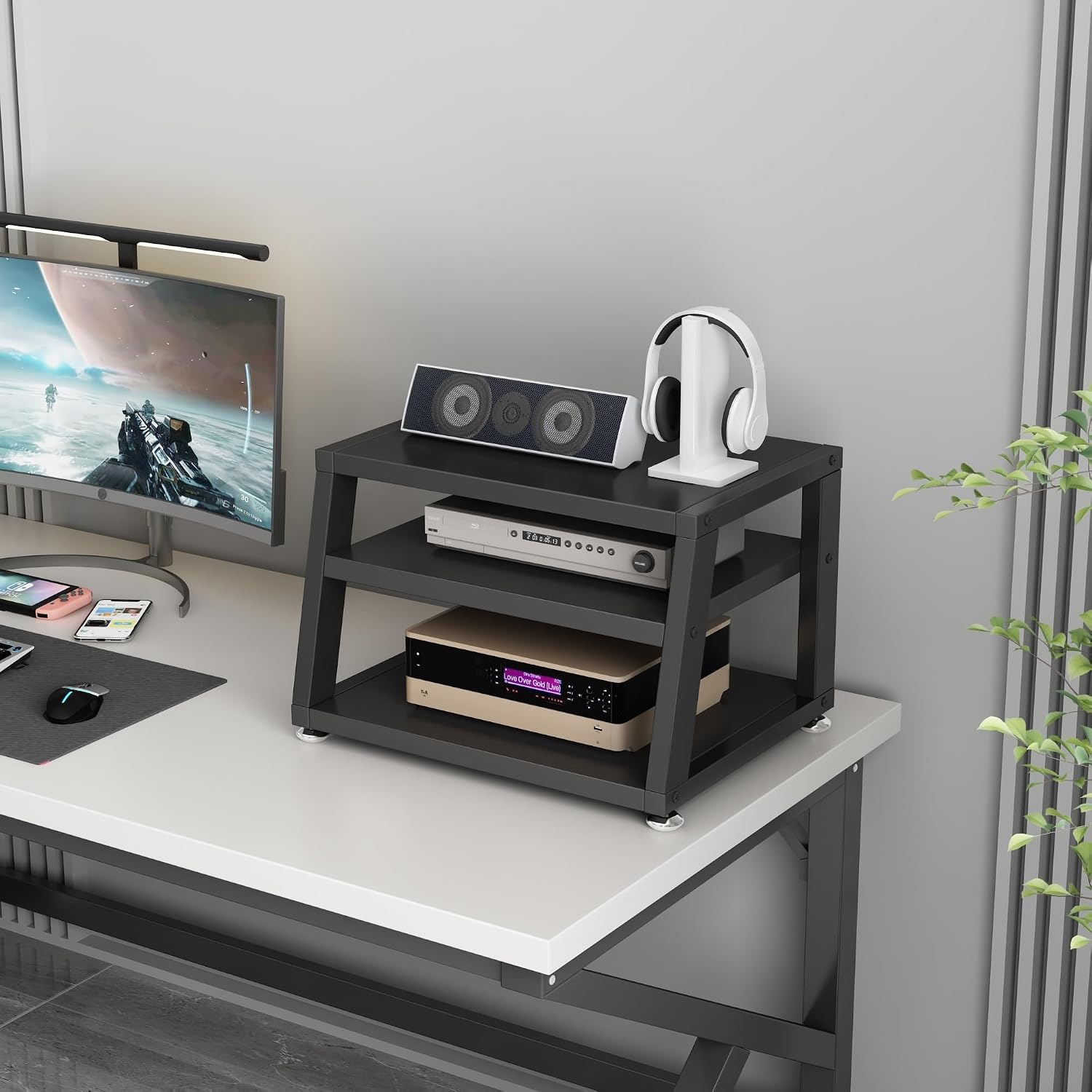 2/3/4-Tier AV Media Stand Desktop or Floor-Standing Audio Rack CD Player Stand Home Corner Stereo Equipments Components Cabinet Multi-Function Open Storage Shelf with Wooden Shelves(A-3 Tier,50cm(19.7