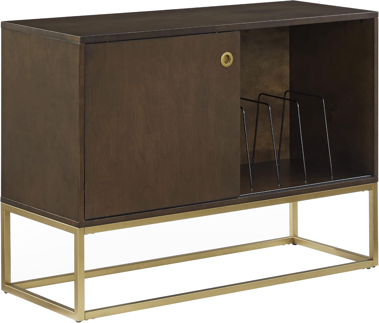 Crosley Furniture Byron Media Console and Record Player Stand with Storage for Vinyl Records, Dark Brown/Gold
