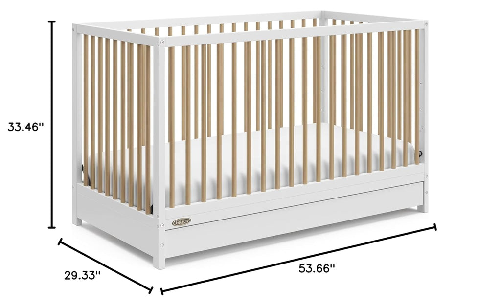 Graco Teddi 5-in-1 Convertible Crib with Drawer – GREENGUARD Gold Certified, Full-Size Nursery Storage Drawer, Baby Crib Converts to Toddler Bed, Daybed and Full-Size Bed (White and Driftwood)
