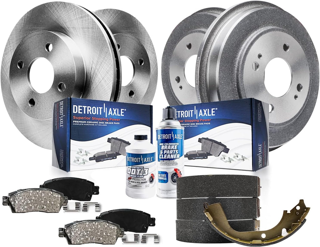 Detroit Axle - Brake Kit for 2009-2013 Honda Fit Front Disc Brake Rotors Ceramic Brakes Pads 2010 2011 2012 Replacement Brake Drums Brake Shoes