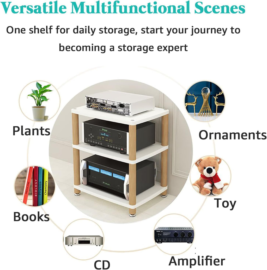 3-Tier Walnut Audio Rack Tower - AV Media Stand & Entertainment Cabinet for Stereo/Audio/Video Components - Stylish Display Stand for Home Theater Setup