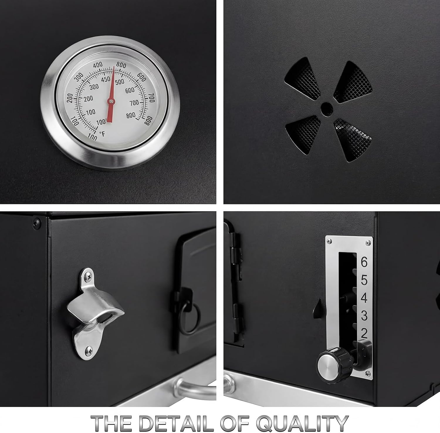 Large Built-in Barbecue Grills, Charcoal BBQ Grills with Liftable Tray, Insulated Hood & Temp Gauge, Black Stainless Steel Charcoal BBQ Barrel Grill for Outdoor Kitchen Camping Park Style