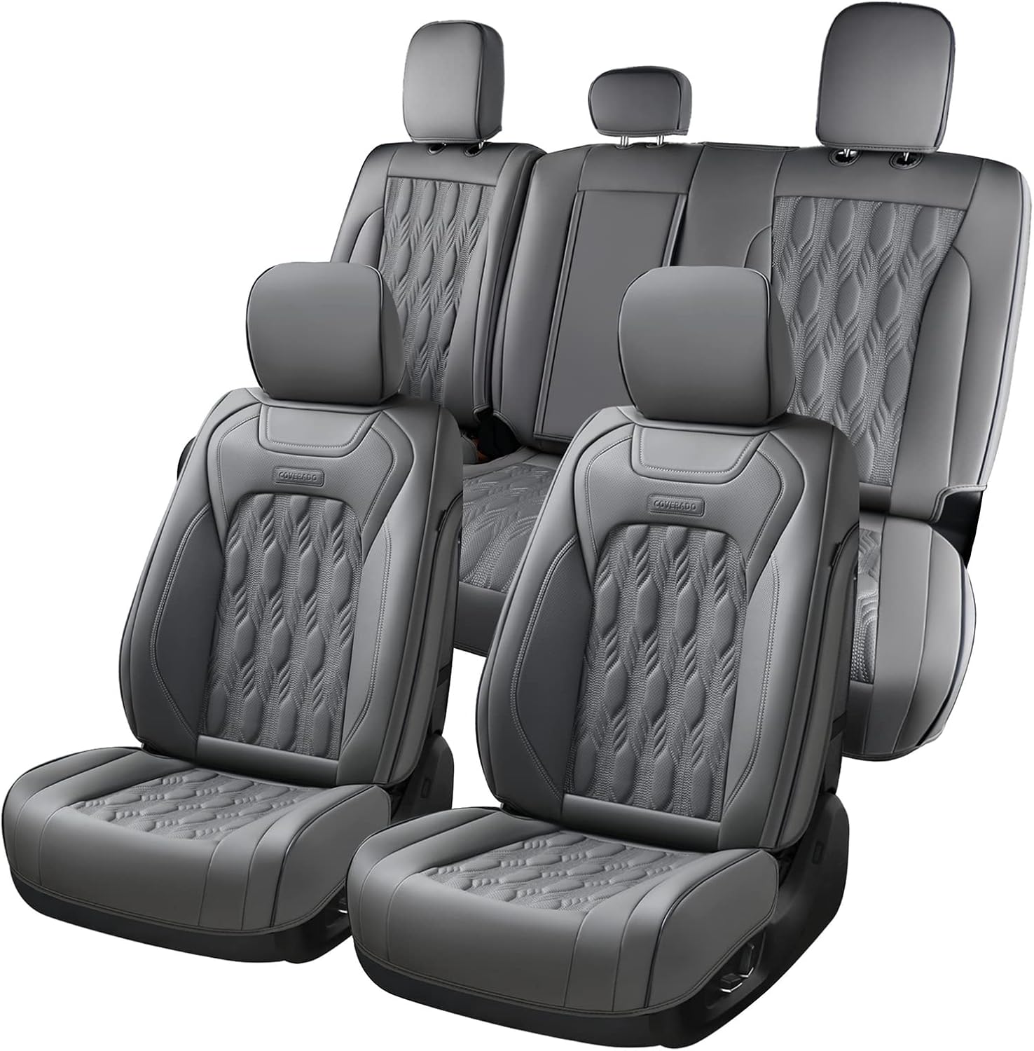 Coverado Car Seat Covers Full Set, Leather Ford F150 Seat Covers Fit for 2015-2026 F150 and 2017-2026 F250 F350 F450 Super Duty Crew Cab XL XLT Lariat King Ranch Platinum (Gray)