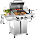 34,000 BTU 3-Burner Propane Gas Grill with Side Burner, All Stainless Steel BBQ Grill, Cast Iron Grates & Portable Cart with Wheels，Outdoor Barbecue Grill for Backyard, Patio, Camping (G31 PRO)
