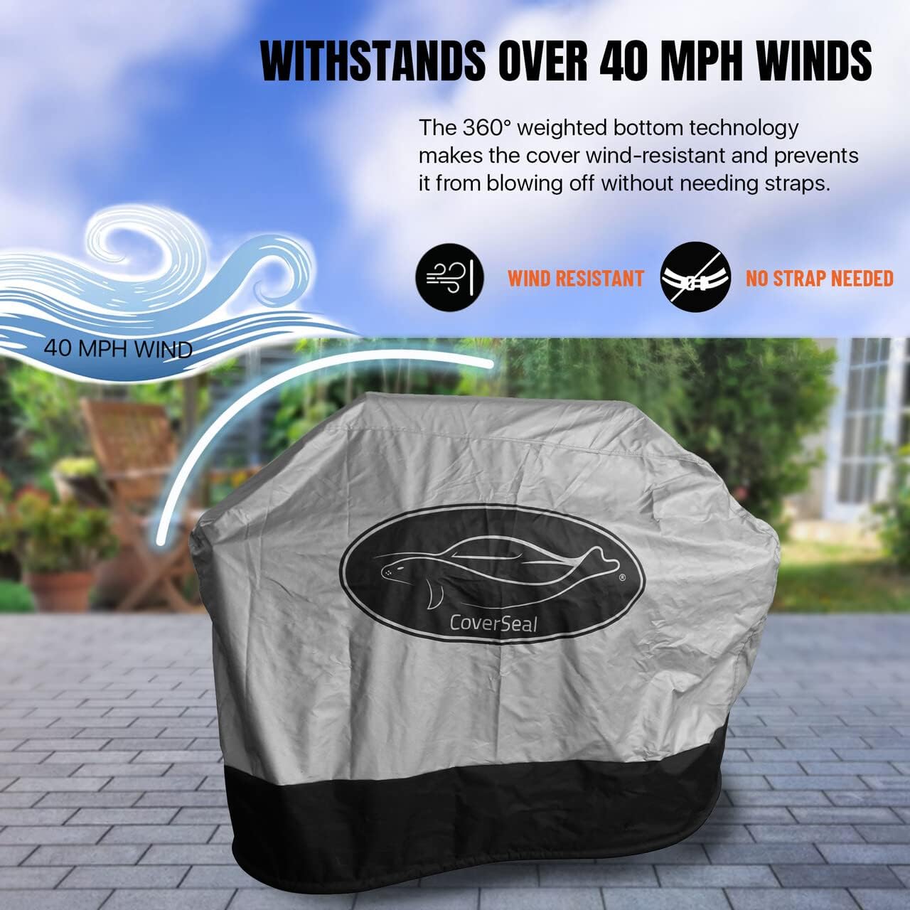 XL BBQ Grill Cover - Weather Resistant Outdoor Barbecue Apron for 5 Burner Grill with Side Trays - Compact Seal from Ground Up - Silver -72in L x 30in W x 48in H