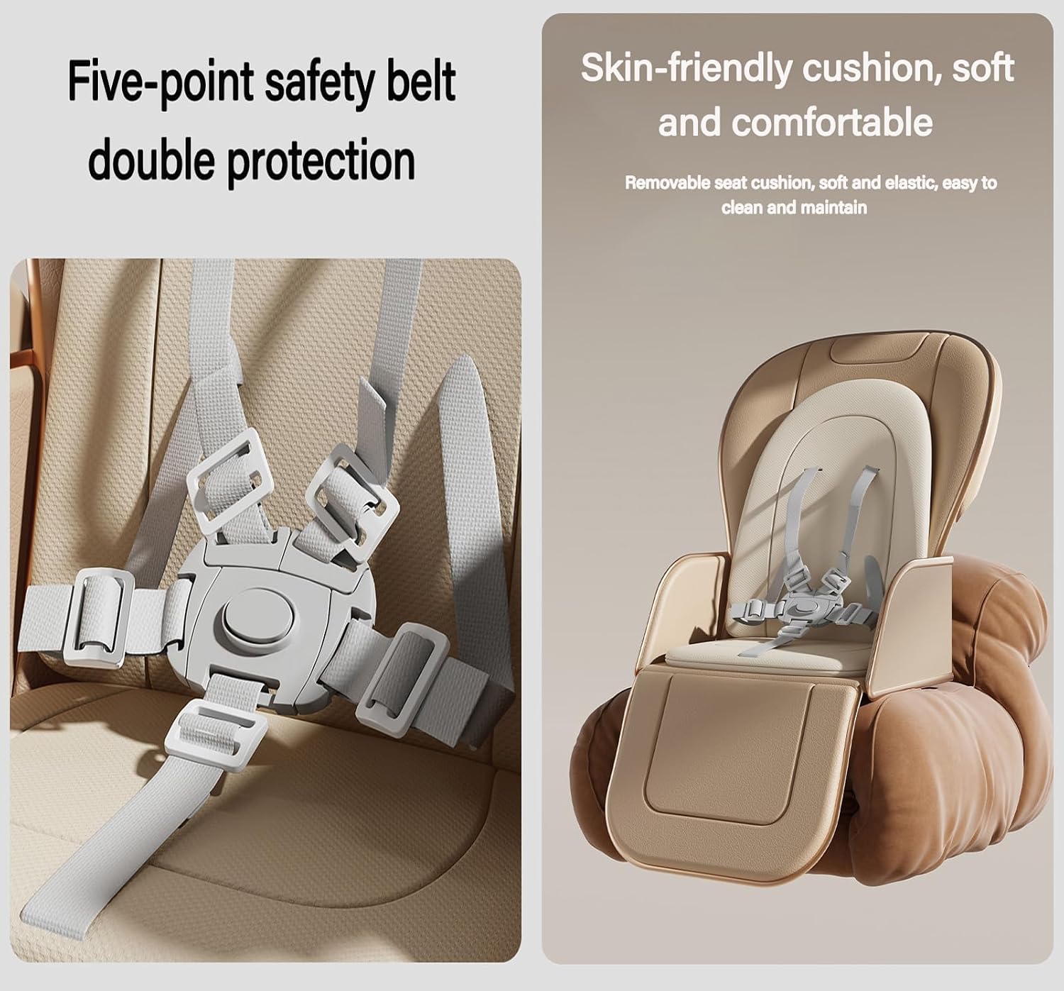 Nine point nine Electric Bluetooth Smart PU Leather Baby High Chair with Swinging Function, High Chairs for Babies and Toddlers, Removable Double Tray Baby Seat Feeding Chairs (E8121 Khaki)